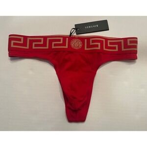 Versace Men's Thong Briefs Underwear Red with Gold Logo Size 5 or Medium